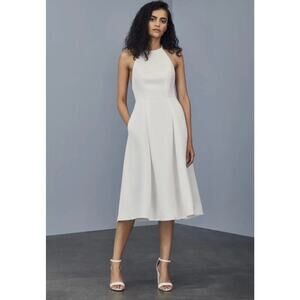 Amsale Little White Dress LW162 High Neck Faille Dress in Silk White size 12